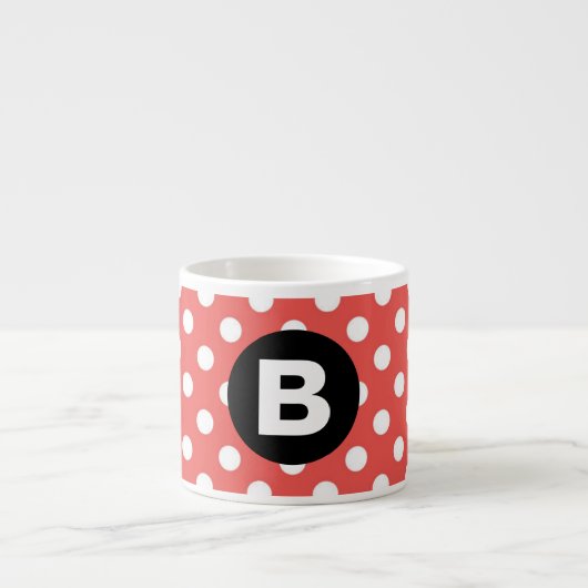 Rood Stippenpatroon Zwart Monogram Espresso Kop (Voorkant)