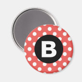 Rood Stippenpatroon Zwart Monogram Magneet (Voorkant / Achterkant)
