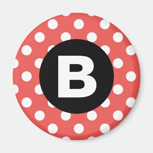 Rood Stippenpatroon Zwart Monogram Magneet (Voorkant)