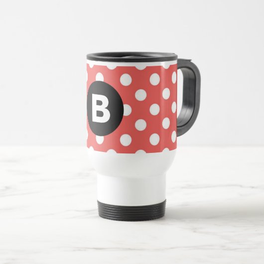 Rood Stippenpatroon Zwart Monogram Reisbeker (Voorkant rechts)