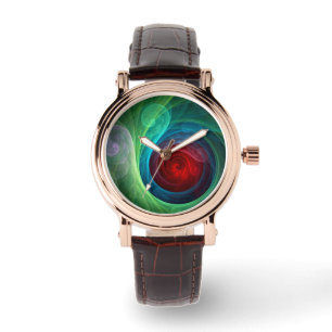 Rood Storm Bloemen Moderne Abstracte Kunst Kleuren Horloge