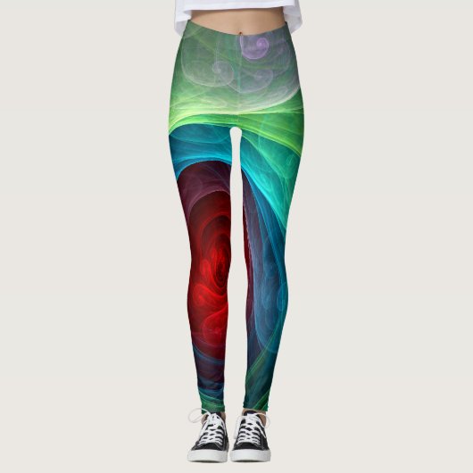 Rood Storm Bloemen Moderne Abstracte Kunst Kleuren Leggings (Voorkant)