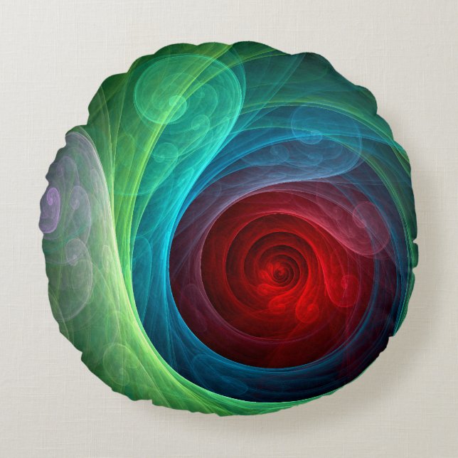 Rood Storm Bloemen Moderne Abstracte Kunst Kleuren Rond Kussen (Voorkant)