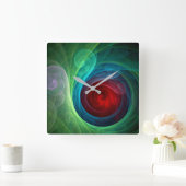 Rood Storm Bloemen Moderne Abstracte Kunst Kleuren Vierkante Klok (Huis)