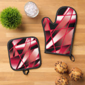 Rood stroomperspectief Verloopkleur gevuld Kunst Ovenwant & Pannenlap Set (Top down)