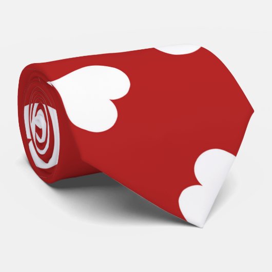 Rood Stropdas Witte Harten (Opgerold)