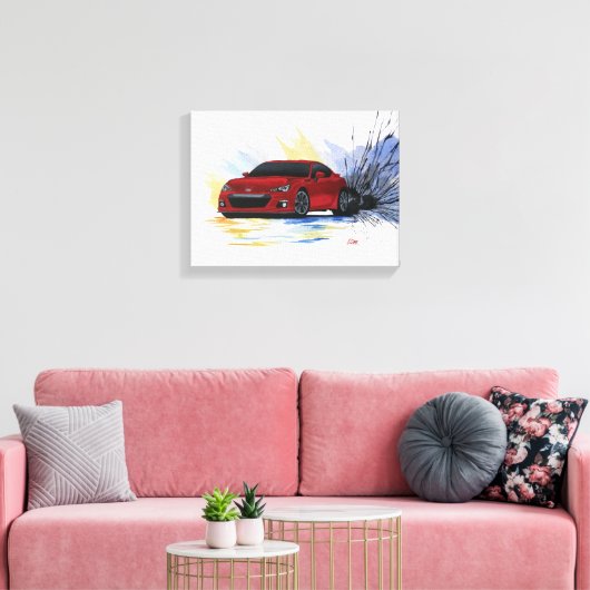 Rood subaru BRZ Waterverf schilderCanvas afdrukken (Insitu (Woonkamer))