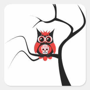 Rood suikerriet Owl in boomklever Vierkante Sticker