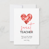 Rood Sweet Teacher Waterverf diamant Hart Bedankkaart (Voorkant)