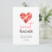 Rood Sweet Teacher Waterverf diamant Hart Bedankkaart (Staand voorkant)