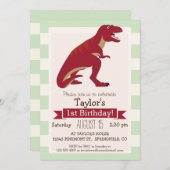 Rood T-Rex op pastel groene strepen Kaart (Voorkant / Achterkant)