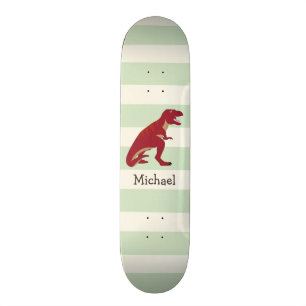 Rood T-Rex op pastel groene strepen Skateboard