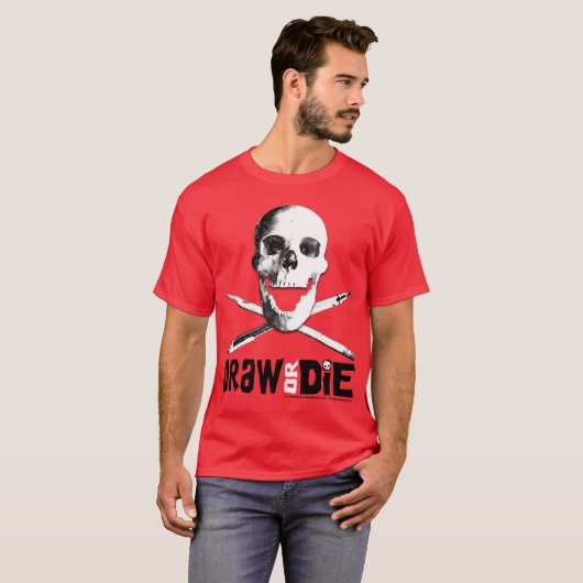 Rood T-shirt "Draw or Die" (Voorkant volledig)