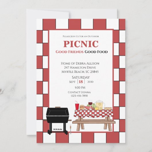 Rood Tafelkleed Picknick BBQ Buiten Grill Kaart (Voorkant)