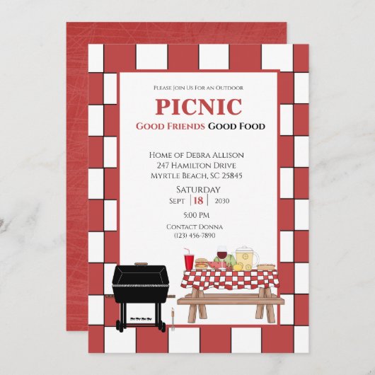 Rood Tafelkleed Picknick BBQ Buiten Grill   Kaart (Voorkant / Achterkant)