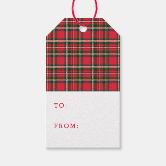 Rood & Tartan Patroon Cadeaulabel (Voorkant)