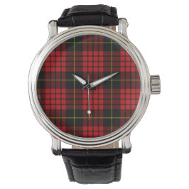 Rood Tartan  zwarte lederen riem horloge