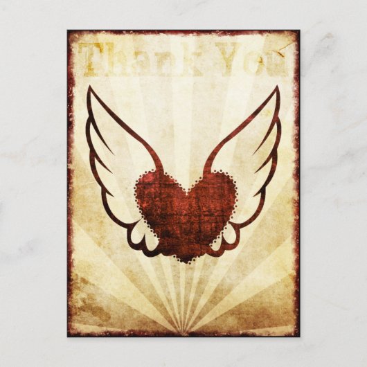 Rood Tattoo Gevleugeld Hart Dank u Briefkaart (Voorkant)