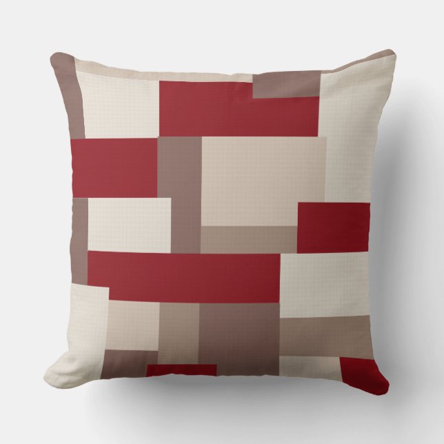 Rood/Taupe/Beige Omkeerbare Patchwork Kussen (Voorkant)