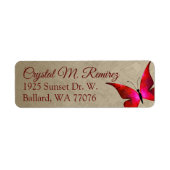 Rood, Taupe Butterfly Return Address Labels (Voorkant)