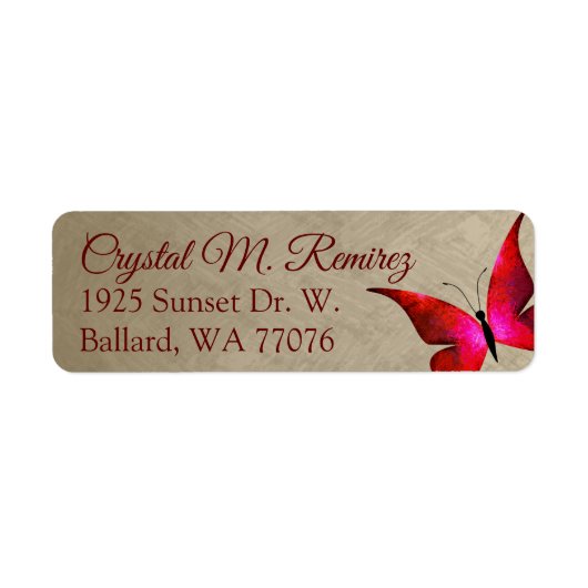 Rood, Taupe Butterfly Return Address Labels (Voorkant)