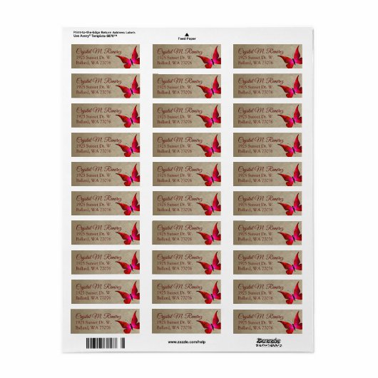 Rood, Taupe Butterfly Return Address Labels (Full Sheet)