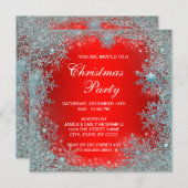 Rood Teal Blauw Sneeuwvlok Kerstfeestje Kaart (Voorkant / Achterkant)