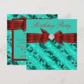 Rood Teal Blauw Verjaardagsfeestje Kaart (Voorkant / Achterkant)