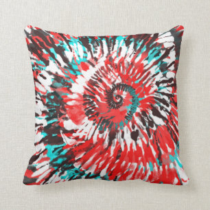 Rood Teal Zwart Wit & Grijs Tie Dye Kussen