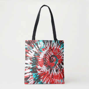 Rood Teal Zwart Wit & Grijs Tie Dye Tote Bag