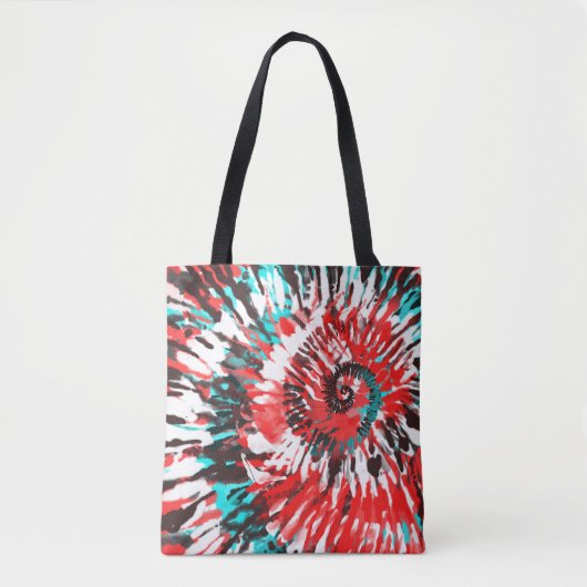 Rood Teal Zwart Wit & Grijs Tie Dye Tote Bag (Voorkant)