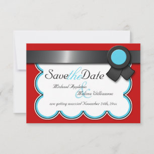 Rood & Teal, Zwarte Lint Save the Date Kaart