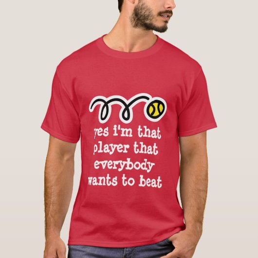 Rood tennis t shirt met grappig citaat (Voorkant)