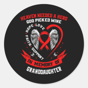 Rood ter nagedachtenis aan kleindochter hartziekte ronde sticker