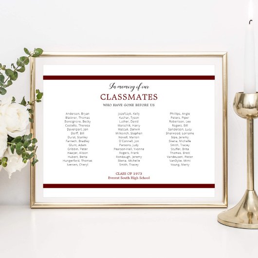 Rood ter nagedachtenis van onze klasgenoten school poster