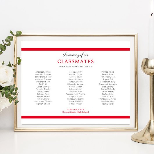 Rood ter nagedachtenis van onze klasgenoten school poster