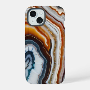 Rood Terracotta Wit Zwart Blauw Goud Agaat Geode iPhone 15 Case
