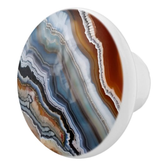 Rood Terracotta Wit Zwart Blauw Goud Agaat Geode Keramische Knop (Rechts)