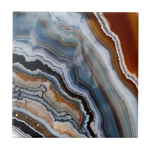 Rood Terracotta Wit Zwart Blauw Goud Agaat Geode Tegeltje (Voorkant)