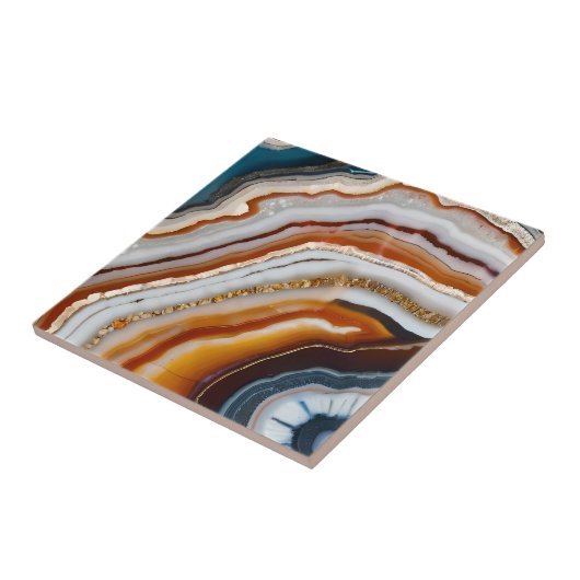 Rood Terracotta Wit Zwart Blauw Goud Agaat Geode Tegeltje (Zijkant)