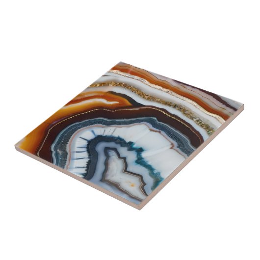 Rood Terracotta Wit Zwart Blauw Goud Agaat Geode Tegeltje (Zijkant)