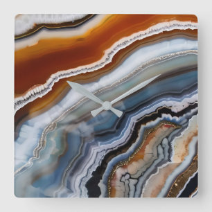 Rood Terracotta Wit Zwart Blauw Goud Agaat Geode Vierkante Klok