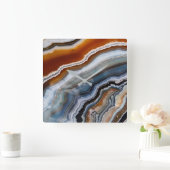 Rood Terracotta Wit Zwart Blauw Goud Agaat Geode Vierkante Klok (Huis)