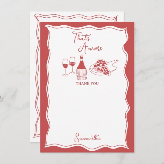 Rood That's Amore Italiaanse Pizza Wijn Bruidsmeis Bedankkaart (Voorkant / Achterkant)
