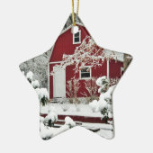 Rood tijdens de winter keramisch ornament (Links)