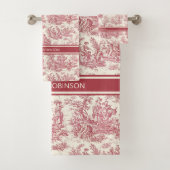  rood Toile de Jouy gedrukt Bad Handdoek (Insitu)