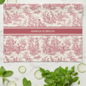  rood Toile de Jouy gedrukt Theedoek (Gevouwen)