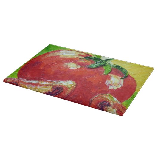 Rood tomatenglazen snijvlak snijplank (Hoek)