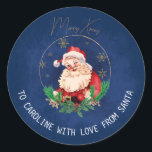 Rood tot blauw van Santa Merry Vintage Christmas Ronde Sticker<br><div class="desc">retro rood en blauw naar van Santa classic ronde sticker met vrolijke kerstgroet in stijlvol script.</div>