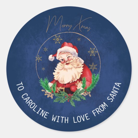 Rood tot blauw van Santa Merry Vintage Christmas Ronde Sticker (Voorkant)